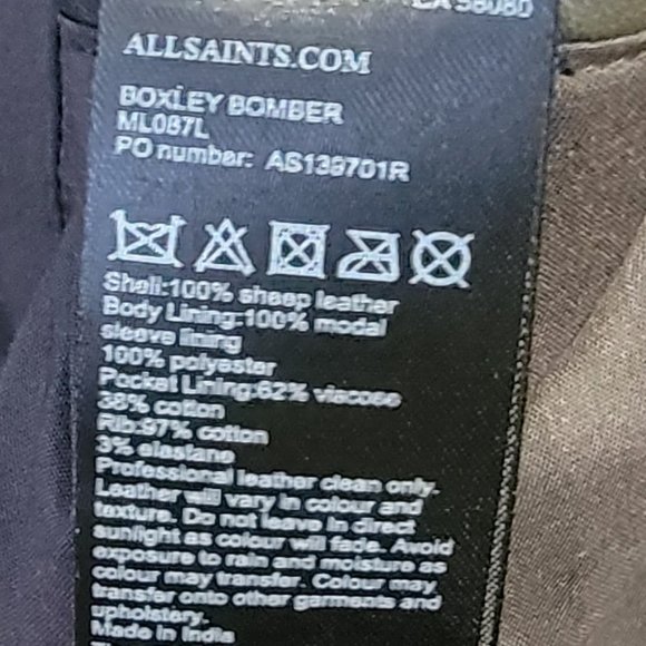 COPY - Mens All Saints Boxley off grey Bomber Leather Jacket in small - Picture 3 of 4